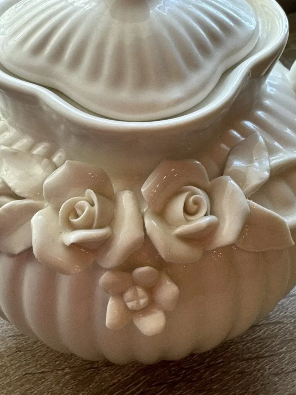 Graces Tea Ware Collection Teapot White Floral Glazed  Porcelain  24 oz.